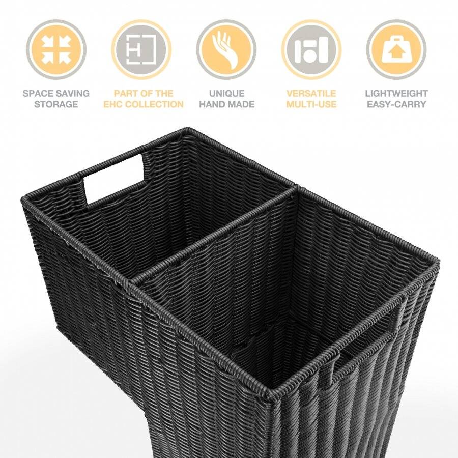 Woodluv Large Stair/Step Basket Organiser With Inset Handle, Black