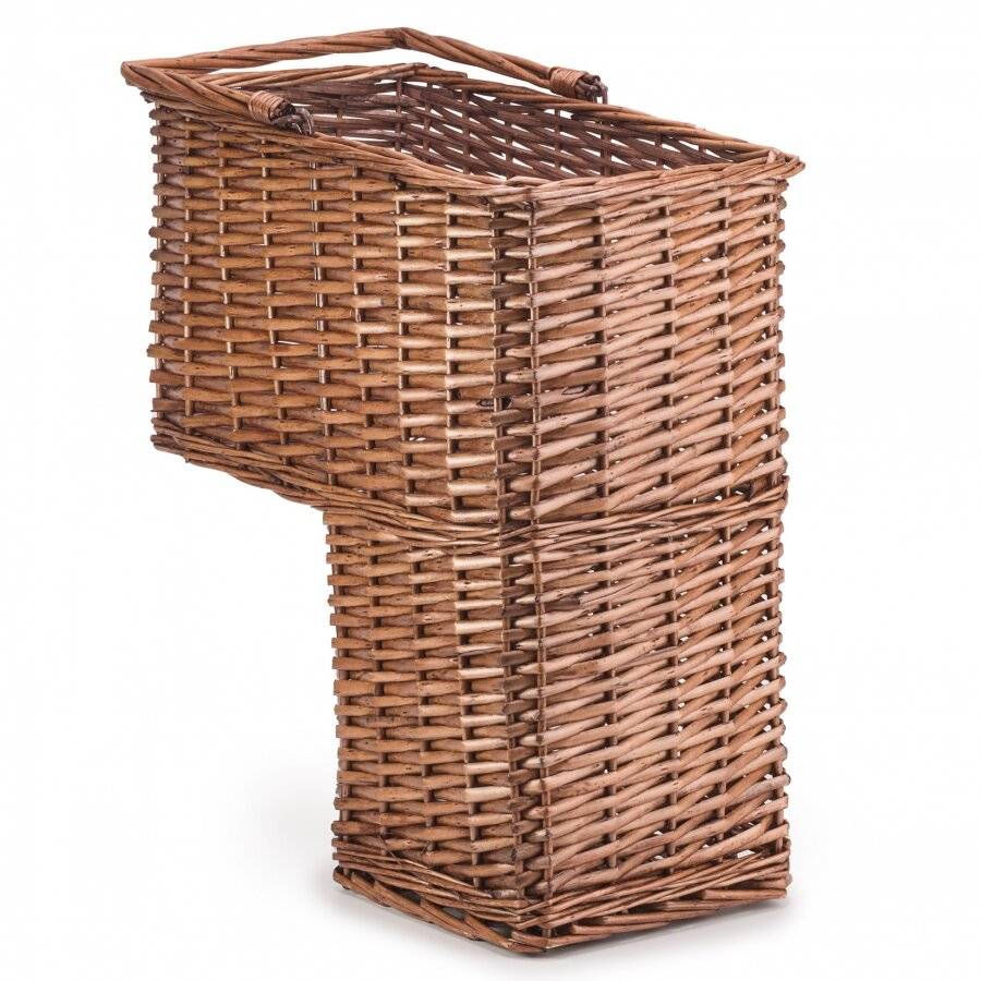 Woodluv Large Woven Stair Basket Organiser With Inset Handle, Natural
