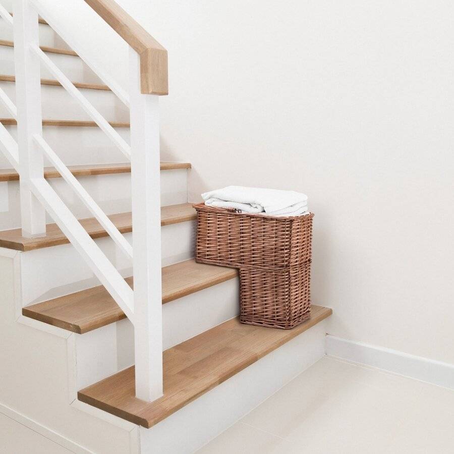 Woodluv Large Woven Stair Basket Organiser With Inset Handle, Natural