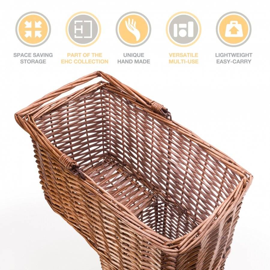 Woodluv Large Woven Stair Basket Organiser With Inset Handle, Natural