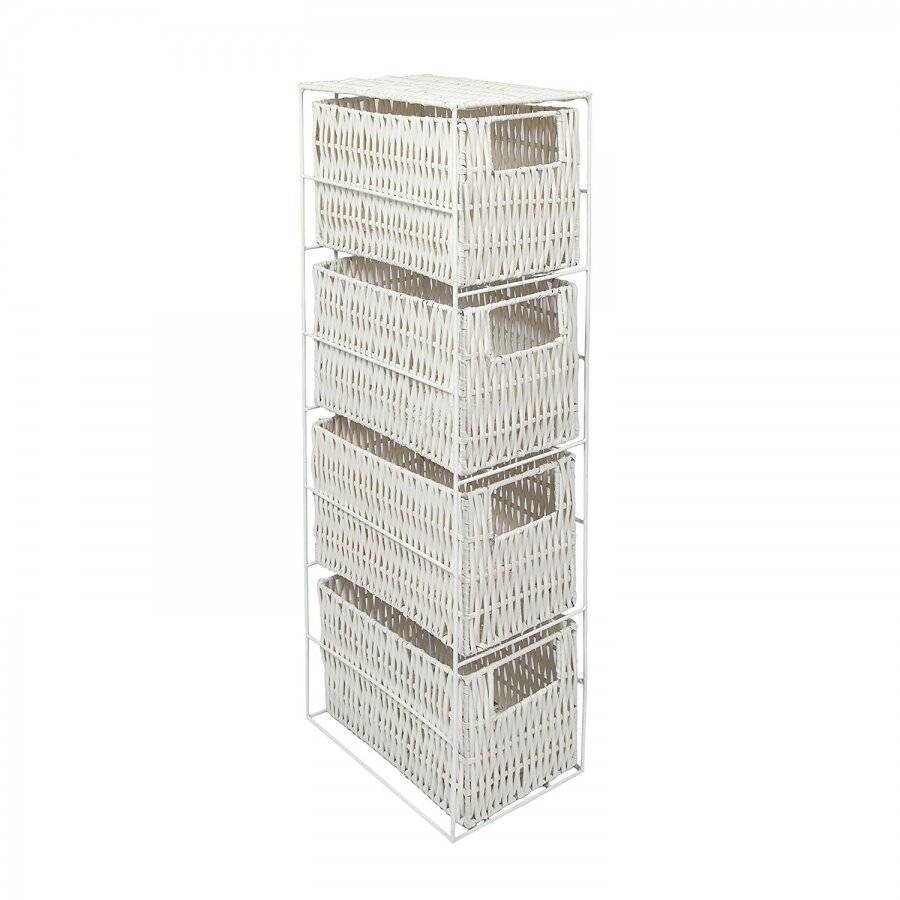 Woodluv Excellent 4 Drawer Natural Resin Storage Tower - White