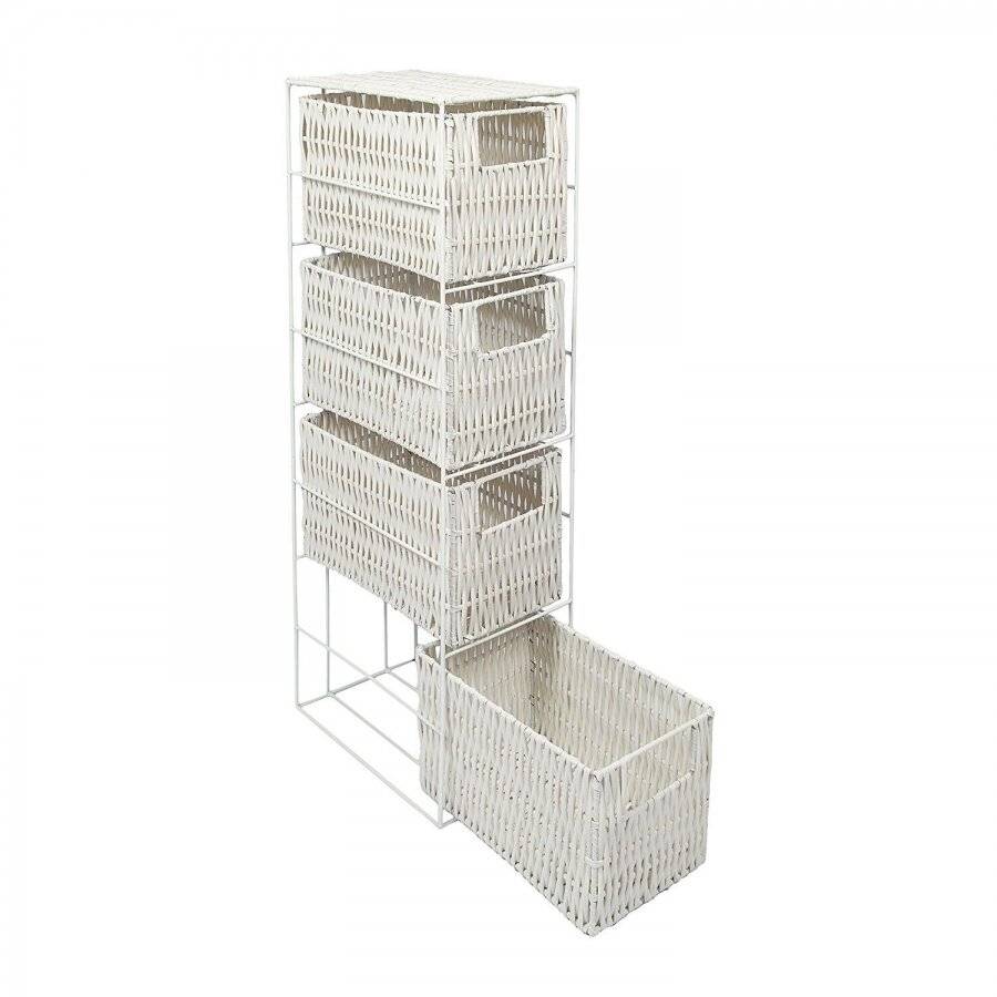 Woodluv Excellent 4 Drawer Natural Resin Storage Tower - White