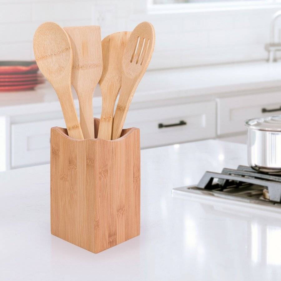 Woodluv Excellent Quality  Bamboo Utensil Holder Set