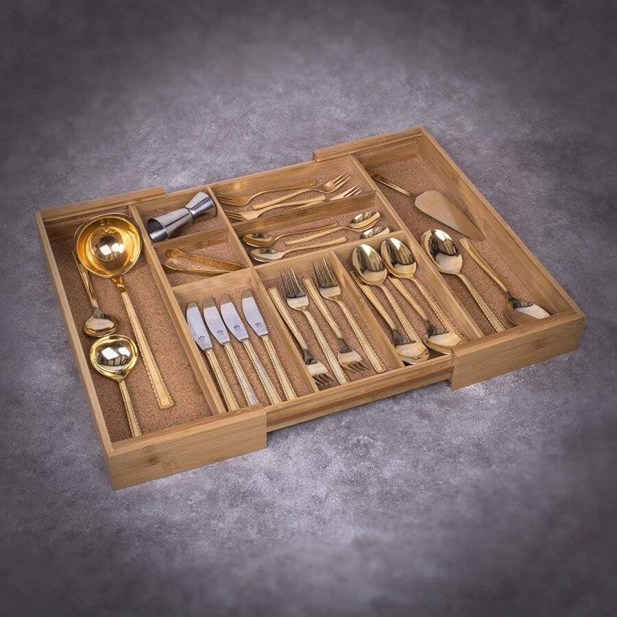 Woodluv Expandable 5-7 Compartments Bamboo Cutlery Drawer Organizer