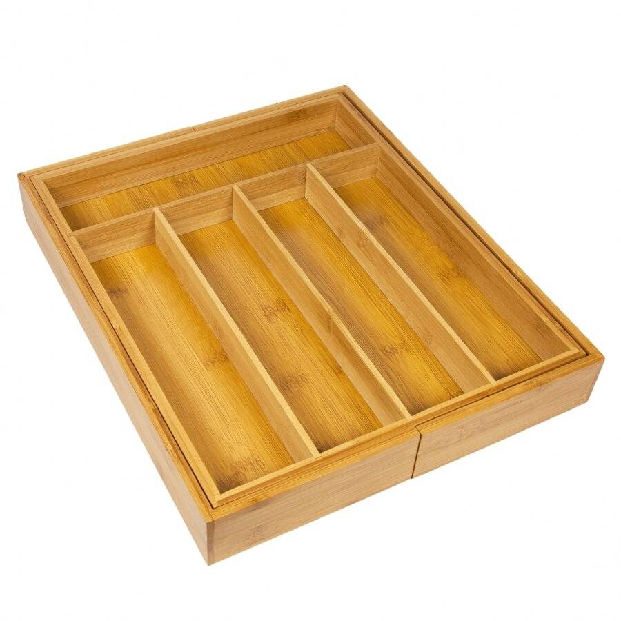 Woodluv Expandable 5-7 Compartments Bamboo Cutlery Drawer Organizer