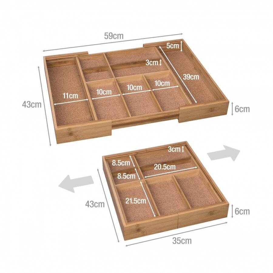 Woodluv Expandable Cork Lined 7-9 Compartments Drawer Organizer