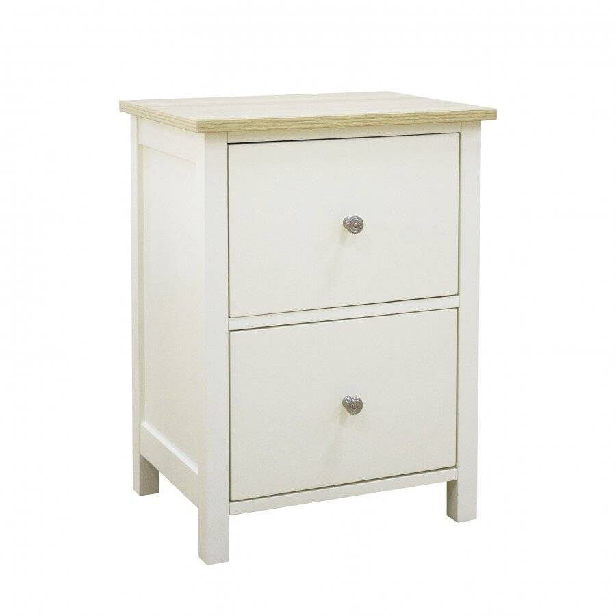 Woodluv Exquisite 2 Drawer MDF Bedside Table - Buttermilk & Wood