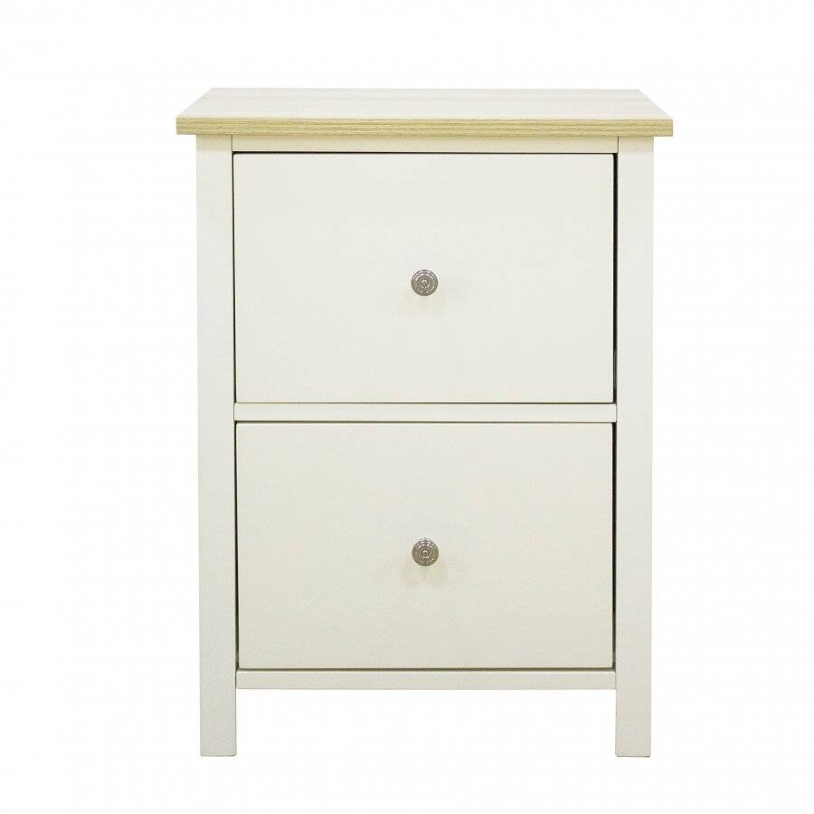 Woodluv Exquisite 2 Drawer MDF Bedside Table - Buttermilk & Wood