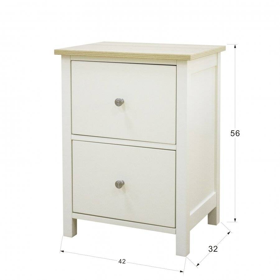 Woodluv Exquisite 2 Drawer MDF Bedside Table - Buttermilk & Wood