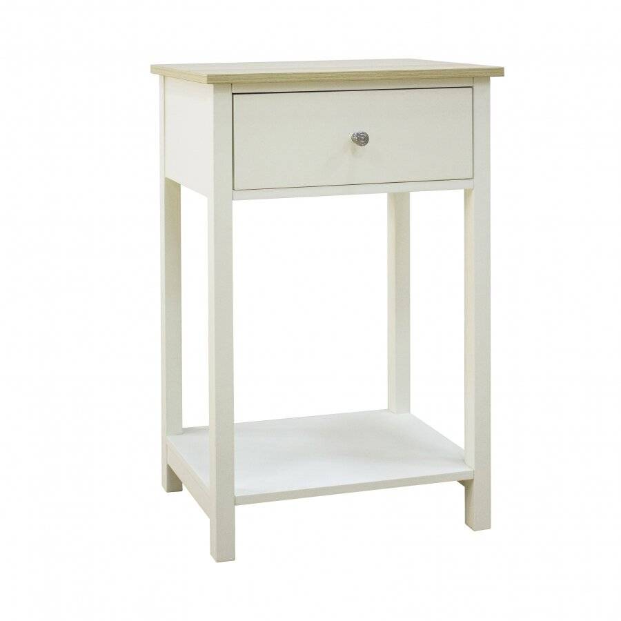 Woodluv Exquisite MDF Bedside Storage Table - Buttermilk & Wood