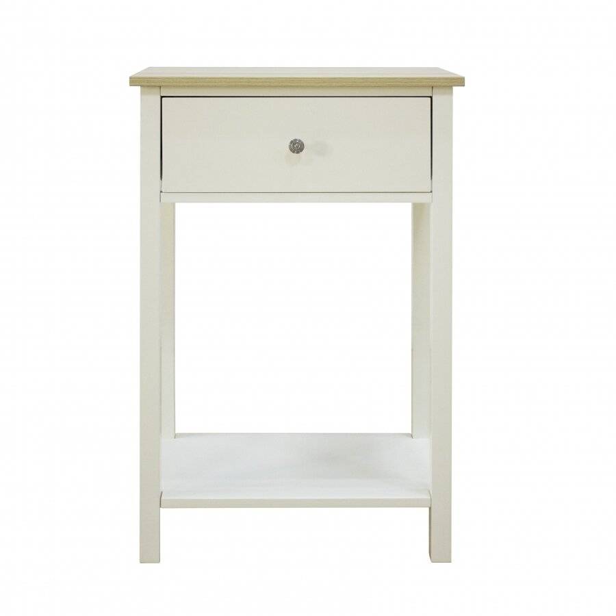 Woodluv Exquisite MDF Bedside Storage Table - Buttermilk & Wood