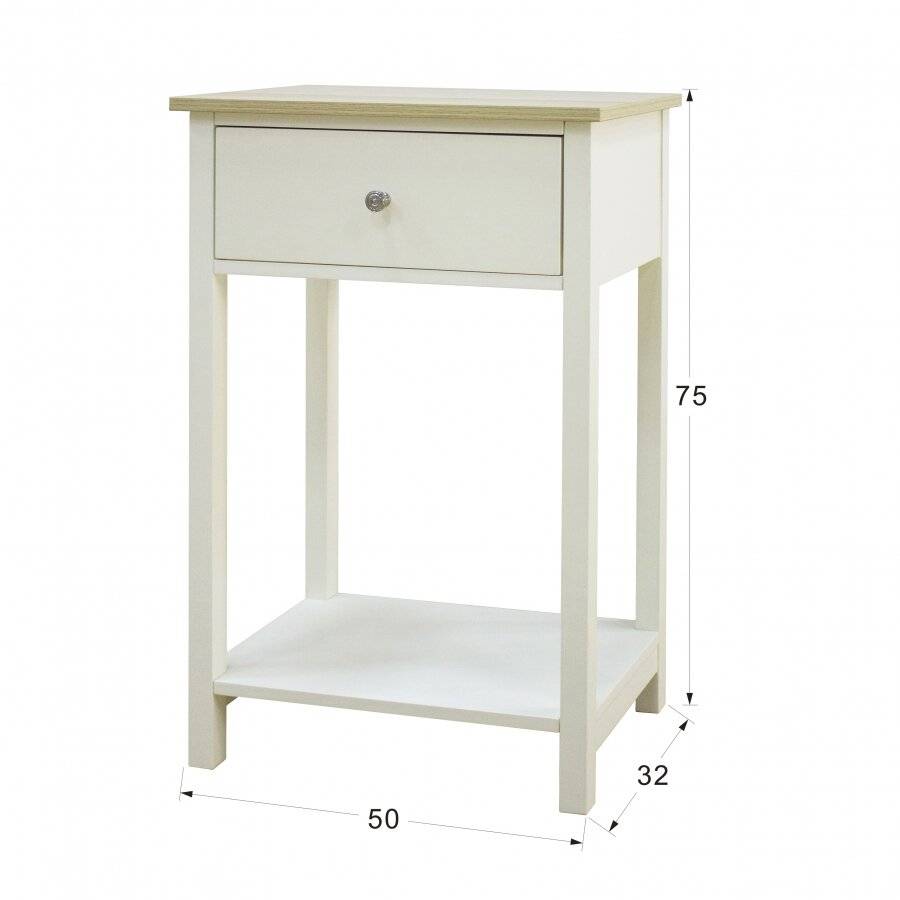 Woodluv Exquisite MDF Bedside Storage Table - Buttermilk & Wood