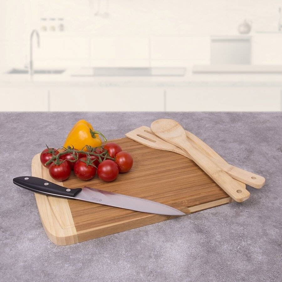 Woodluv XL Butcher Boards With Juice Groove & 2 Cooking Utensils