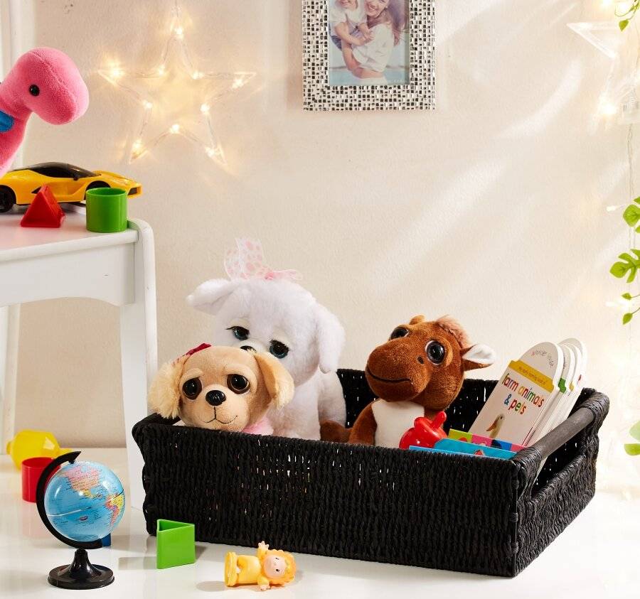 Woodluv Extra Large Paper Rope Hamper Basket With Wooden Handle, Black