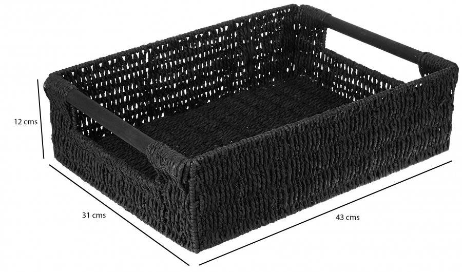 Woodluv Extra Large Paper Rope Hamper Basket With Wooden Handle, Black