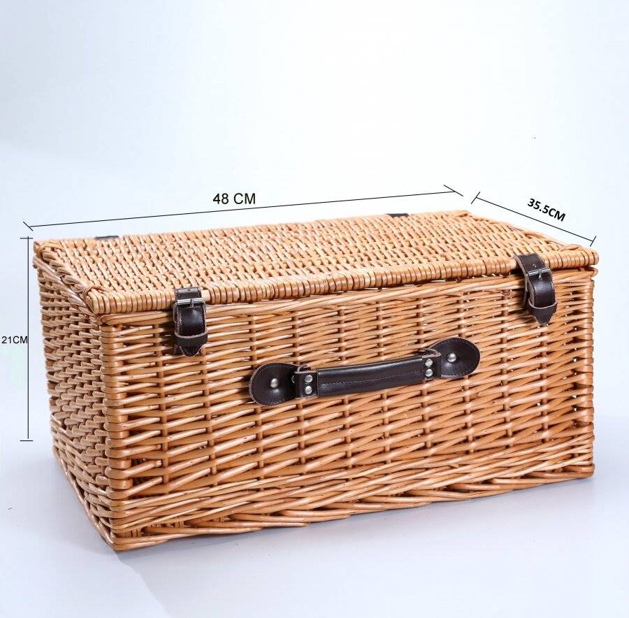 Woodluv XL Wicker Storage Basket With Faux leather Strap - Natural