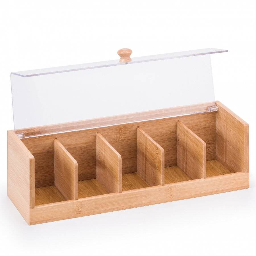 Woodluv Five compartments Bamboo Tea Bag Storage Box