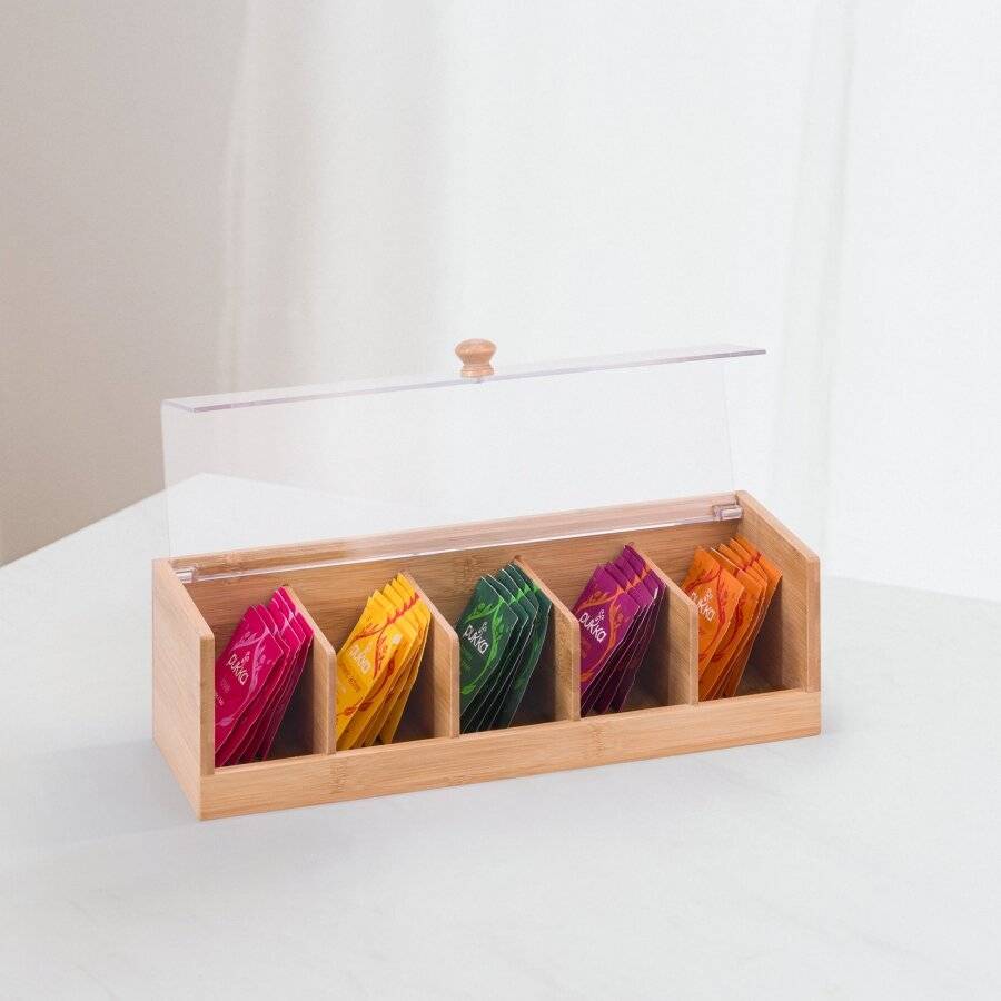 Woodluv Five compartments Bamboo Tea Bag Storage Box