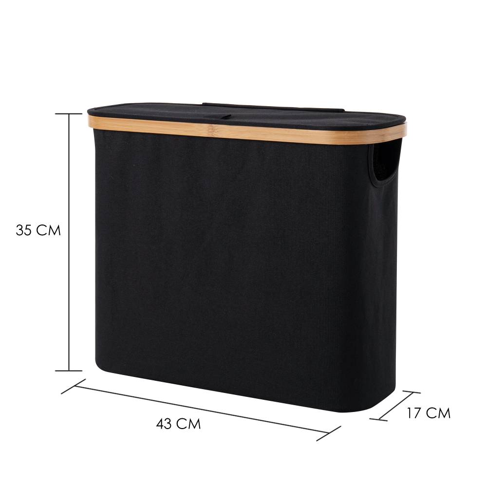 Woodluv Foldable Toilet Roll Storage Basket with Wood Rim & Lid, Black