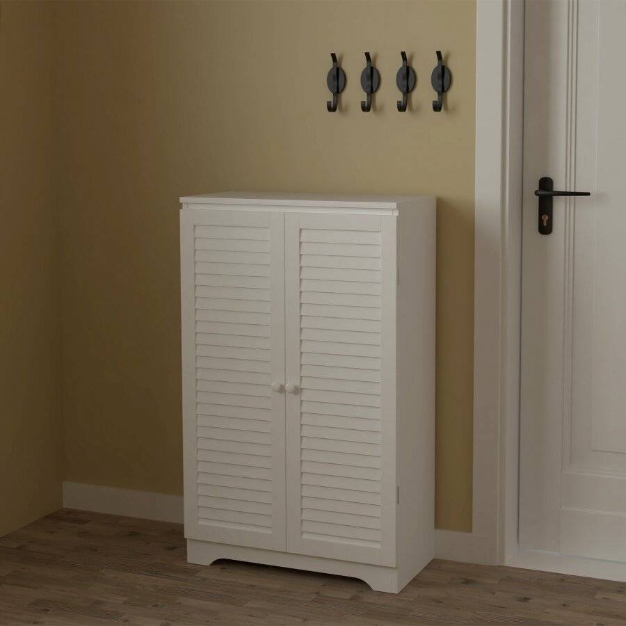 Woodluv Free Standing MDF Louvered Shoe Storage Cabinet - White