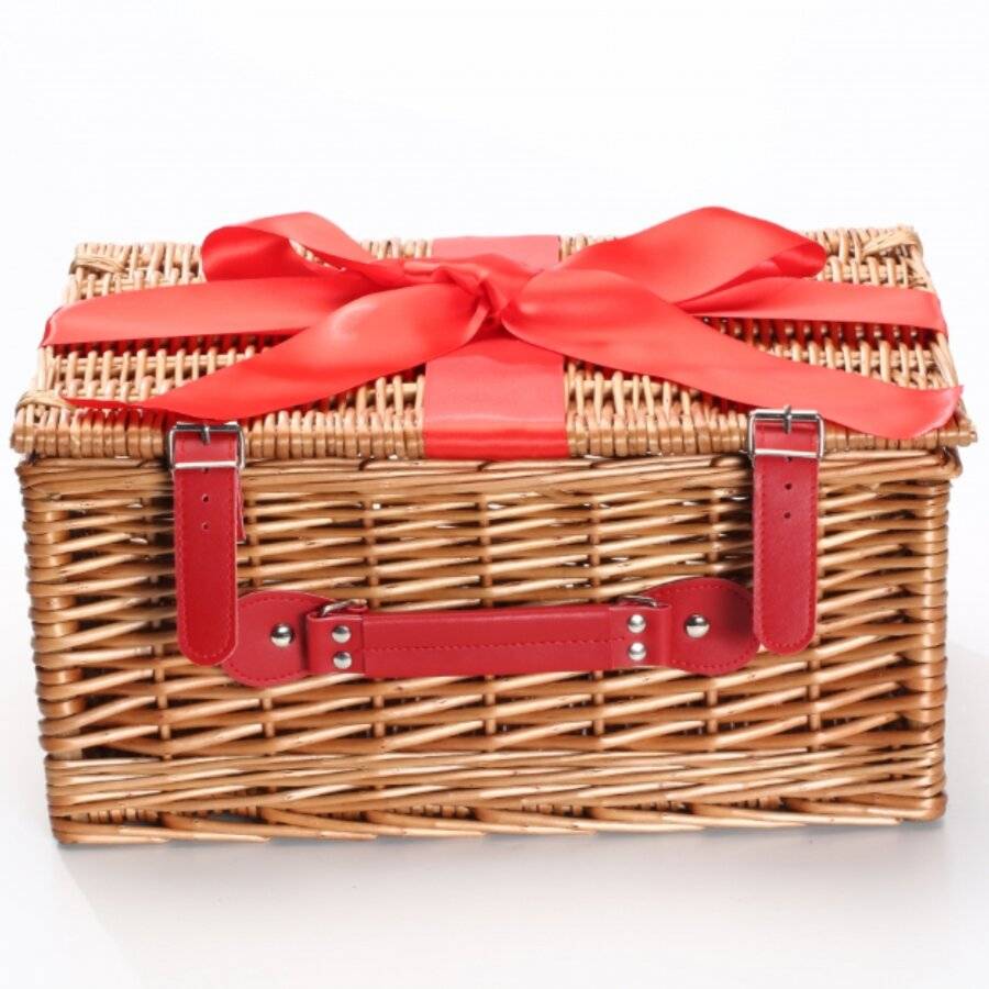 Woodluv Gift Hamper Wicker Basket With Red  Ribbon, Natural