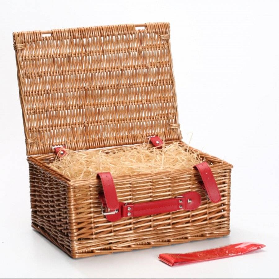 Woodluv Gift Hamper Wicker Basket With Red  Ribbon, Natural
