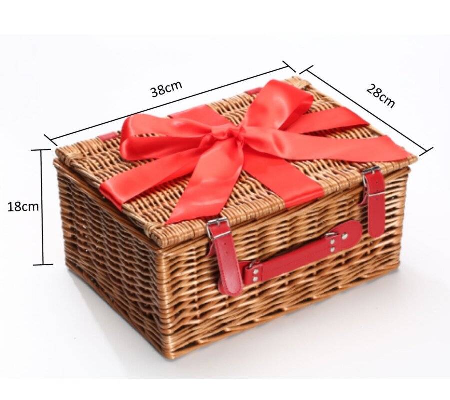 Woodluv Gift Hamper Wicker Basket With Red  Ribbon, Natural