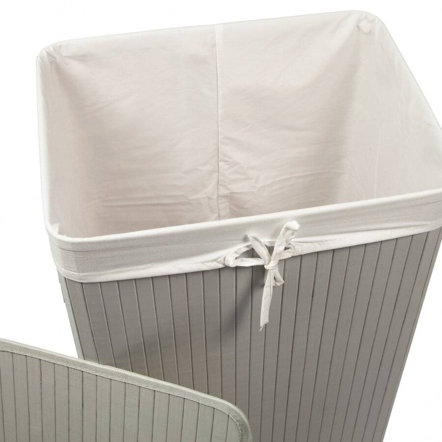 Woodluv Grey Rectangular Folding Bamboo Laundry Basket