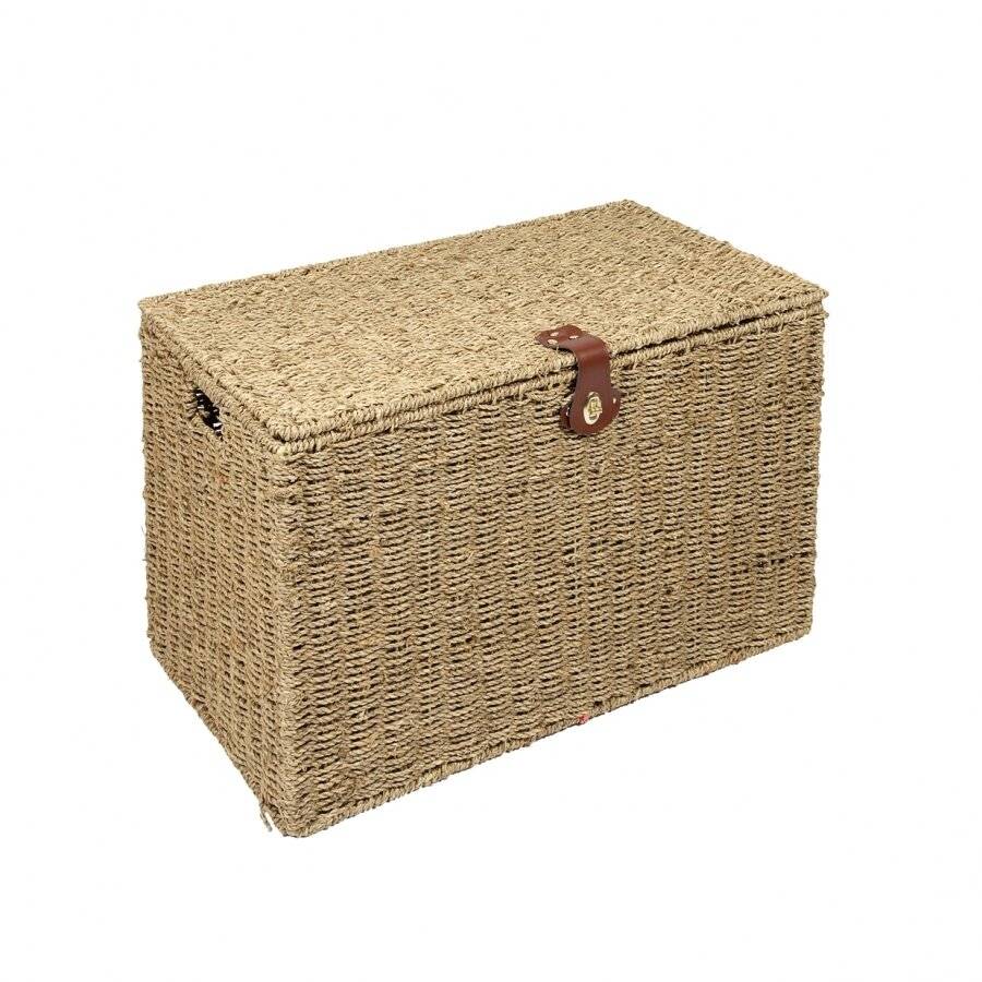 Woodluv Handwoven Lidded Seagrass Storage Trunk Basket - Medium