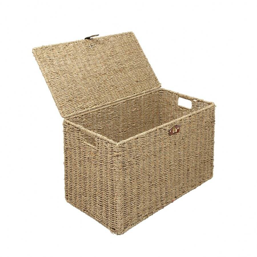 Woodluv Handwoven Lidded Seagrass Storage Trunk Basket - Medium