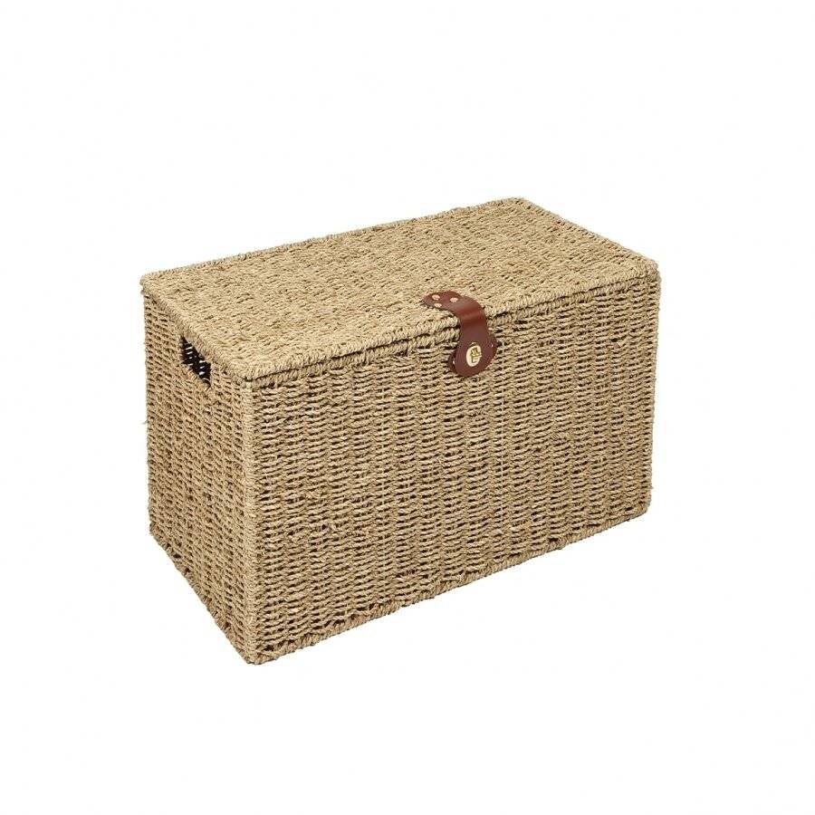 Woodluv Natural Seagrass Lidded Trunk, Toy Box Chest Organiser - Small