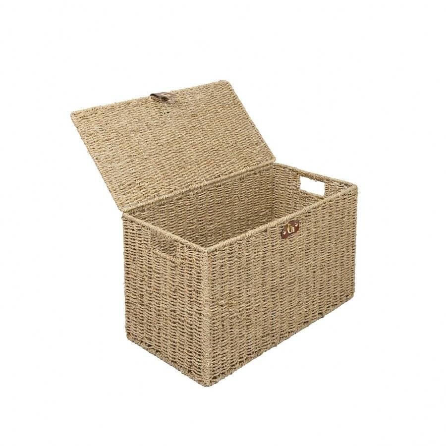 Woodluv Natural Seagrass Lidded Trunk, Toy Box Chest Organiser - Small