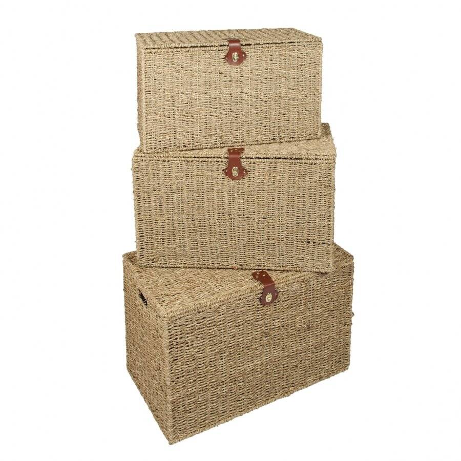 Woodluv Handwoven Set of 3 Natural Seagrass Storage Trunk