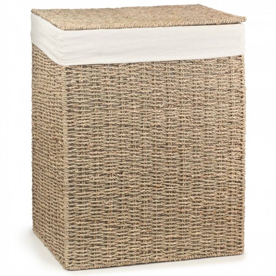 Woodluv Handwoven Seagrass Laundry Storage Basket With Liner, Large