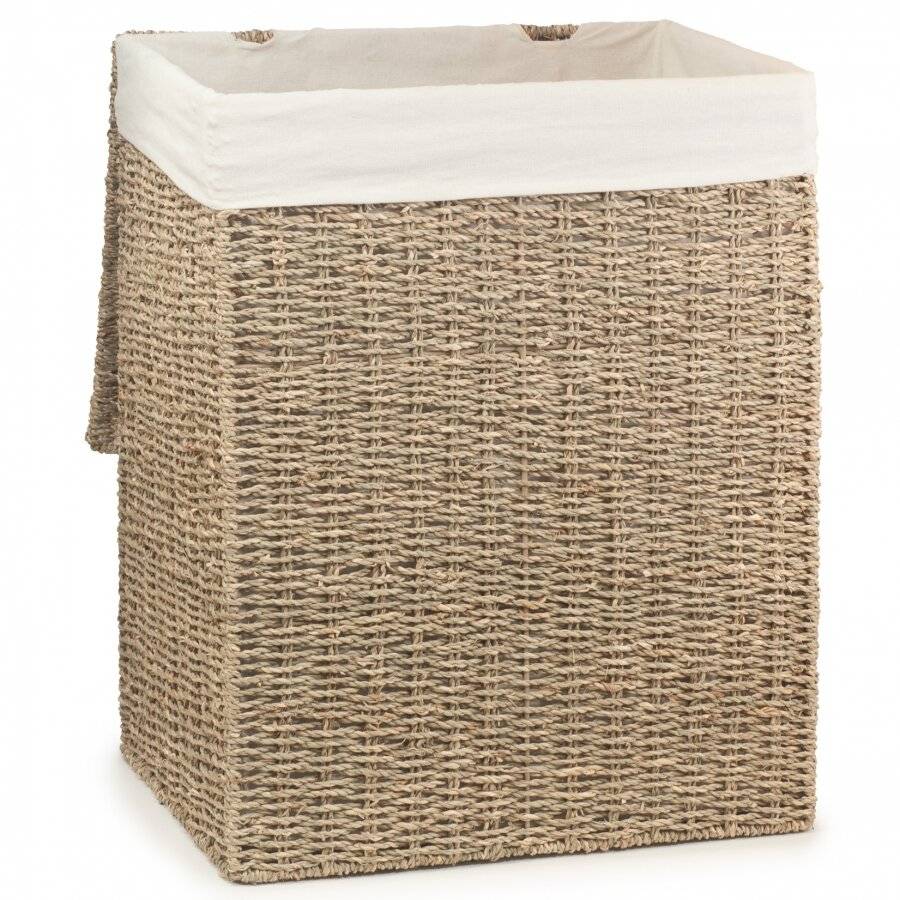 Woodluv Handwoven Seagrass Laundry Storage Basket With Liner, Large