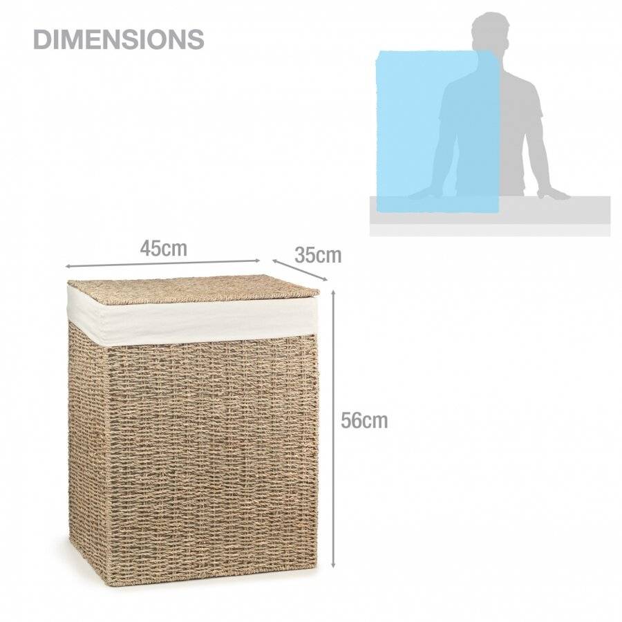Woodluv Handwoven Seagrass Laundry Storage Basket With Liner, Large