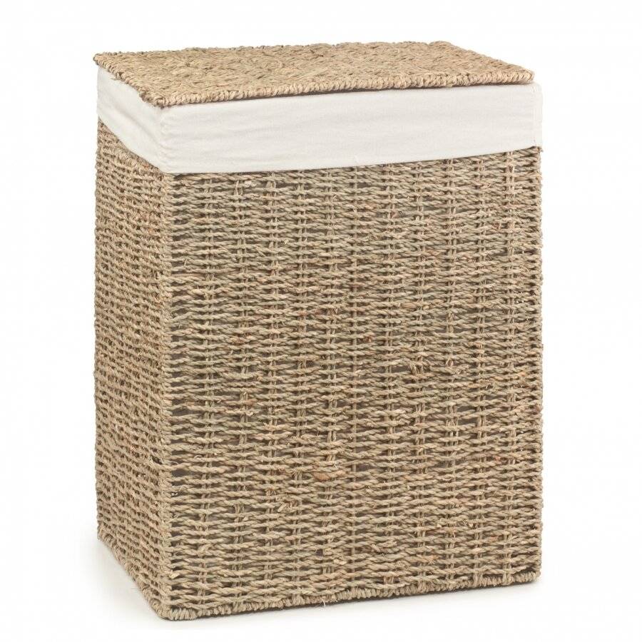 Woodluv Handwoven Seagrass Laundry Storage Basket With Liner, Medium