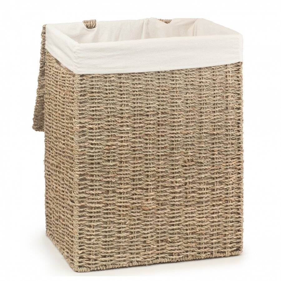 Woodluv Handwoven Seagrass Laundry Storage Basket With Liner, Medium