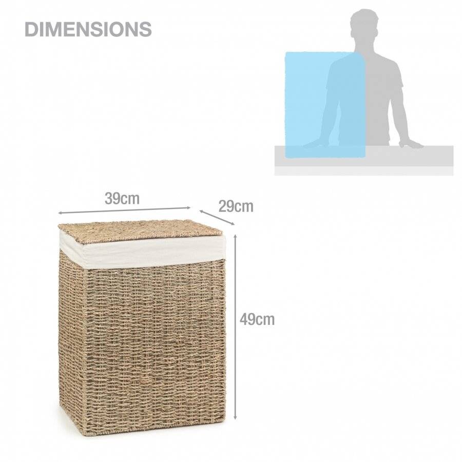 Woodluv Handwoven Seagrass Laundry Storage Basket With Liner, Medium