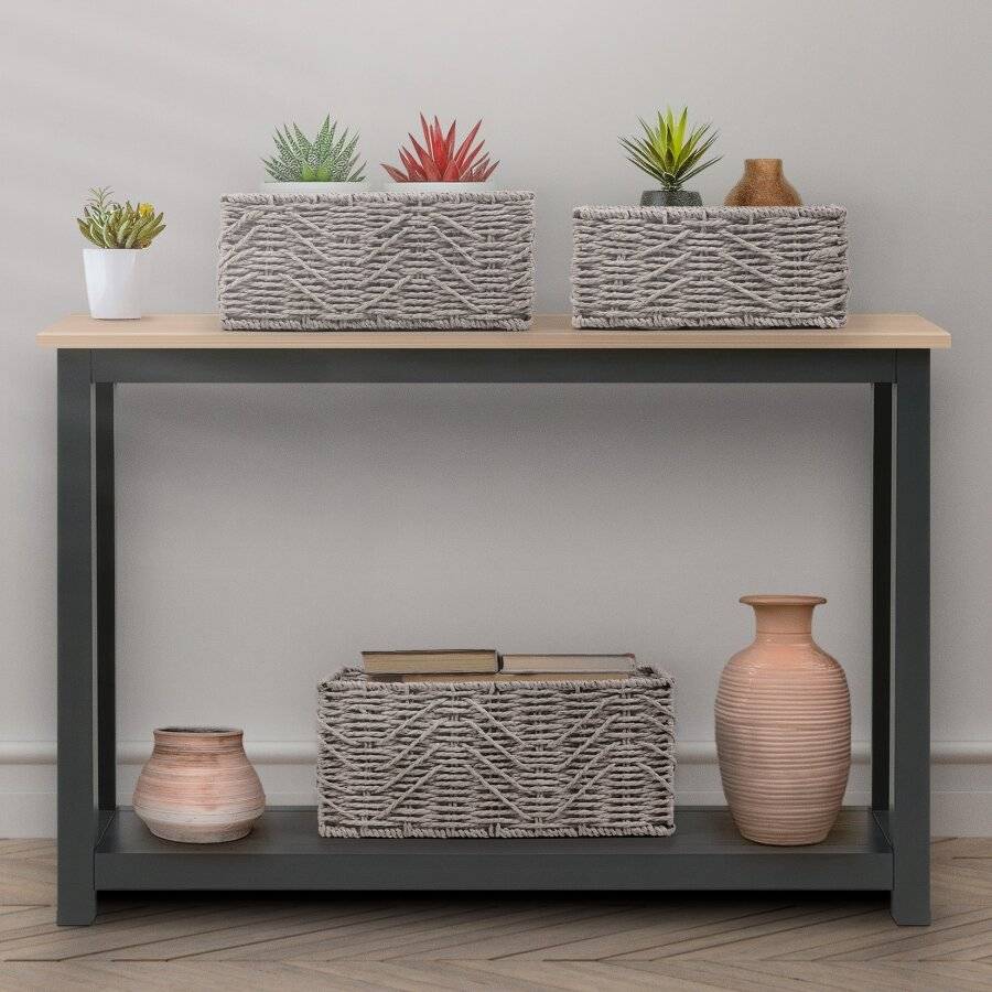 Woodluv handwoven Set of 3 Paper-rope Storage Baskets, Grey