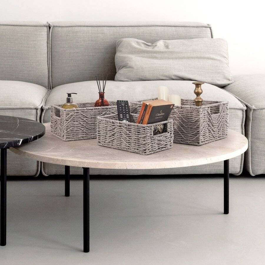 Woodluv handwoven Set of 3 Paper-rope Storage Baskets, Grey