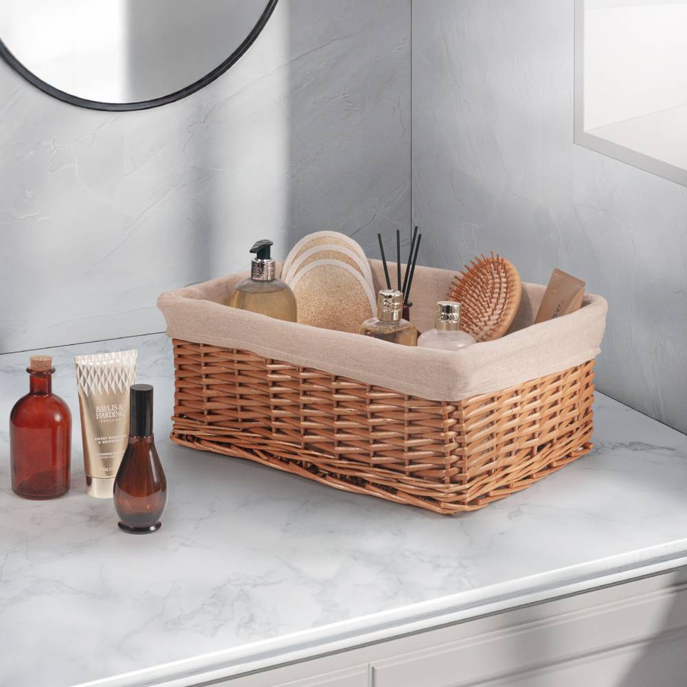 Woodluv Handwoven Wicker Shelf Storage Hamper Basket, Natural - Large