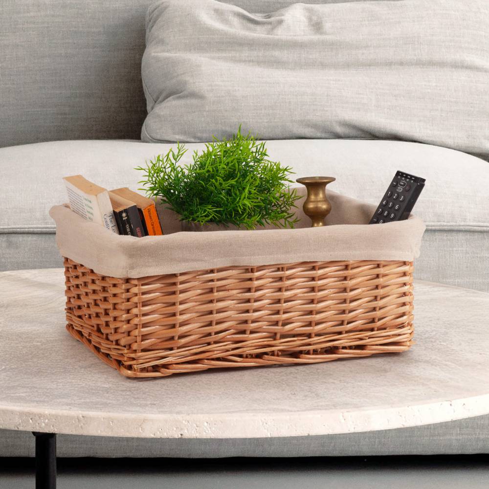 Woodluv Handwoven Wicker Shelf Storage Hamper Basket, Natural - Large