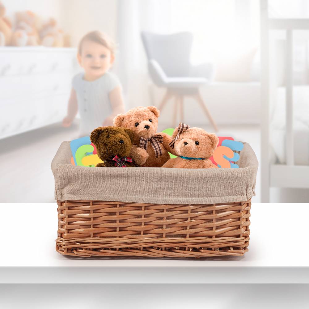 Woodluv Handwoven Wicker Shelf Storage Hamper Basket, Natural - Medium