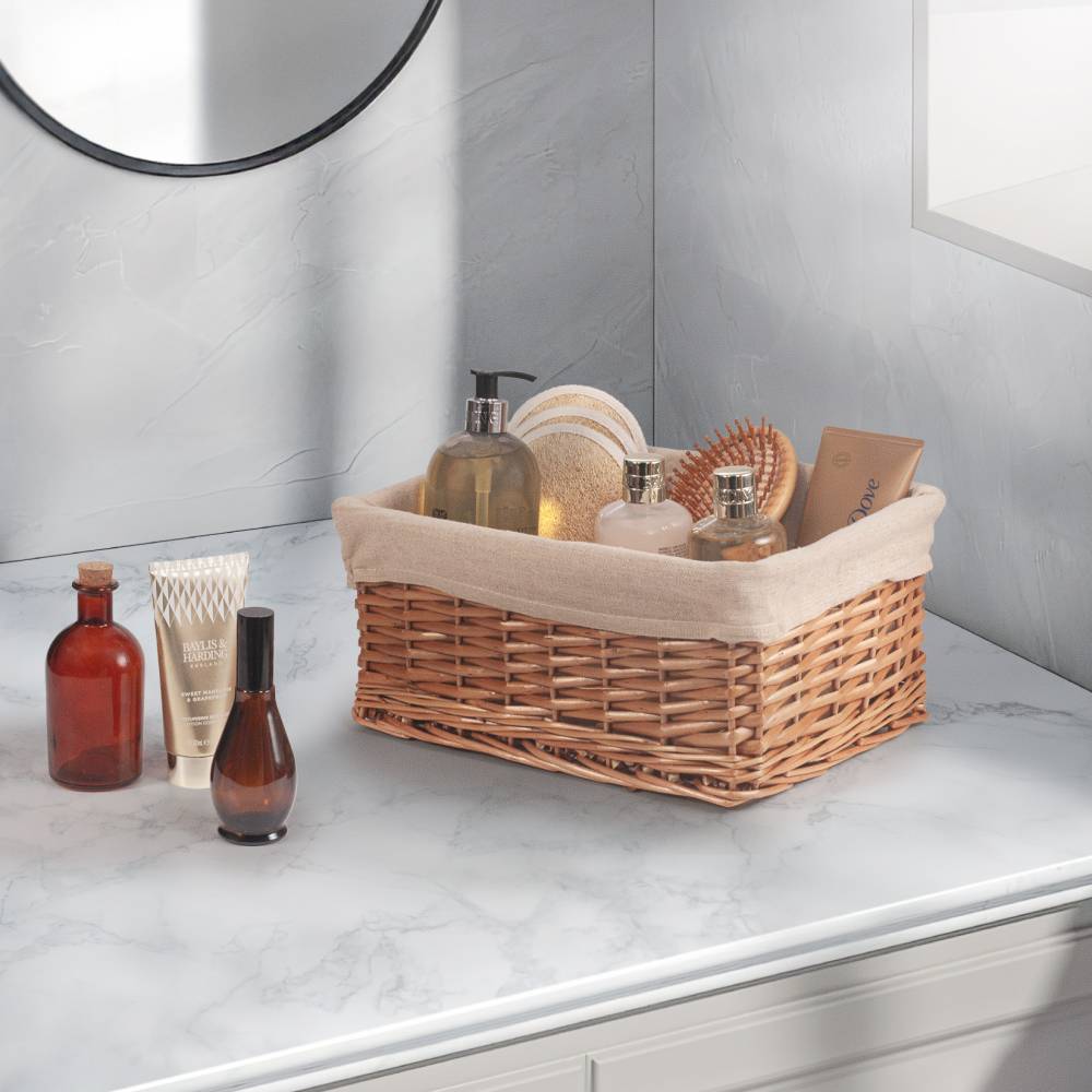 Woodluv Handwoven Wicker Shelf Storage Hamper Basket, Natural - Medium