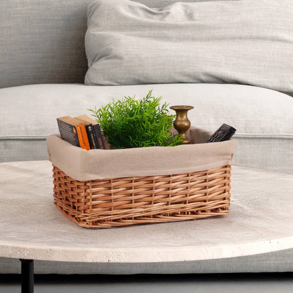 Woodluv Handwoven Wicker Shelf Storage Hamper Basket, Natural - Medium