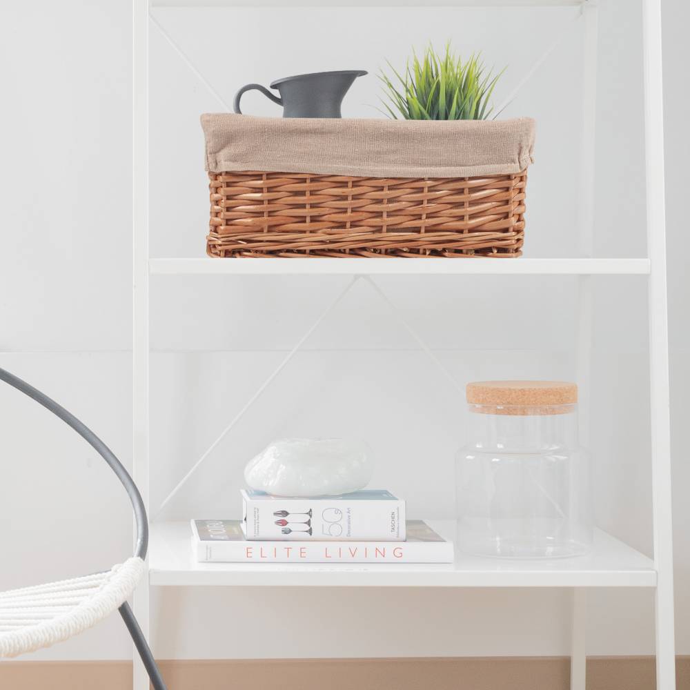 Woodluv Handwoven Wicker Shelf Storage Hamper Basket, Natural - Medium