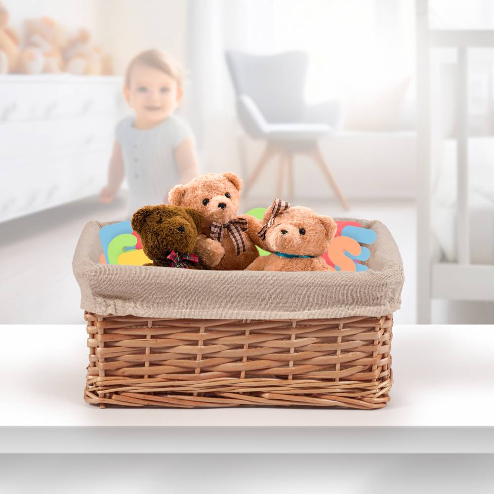 Woodluv Handwoven Wicker Shelf Storage Hamper Basket, Natural - Small