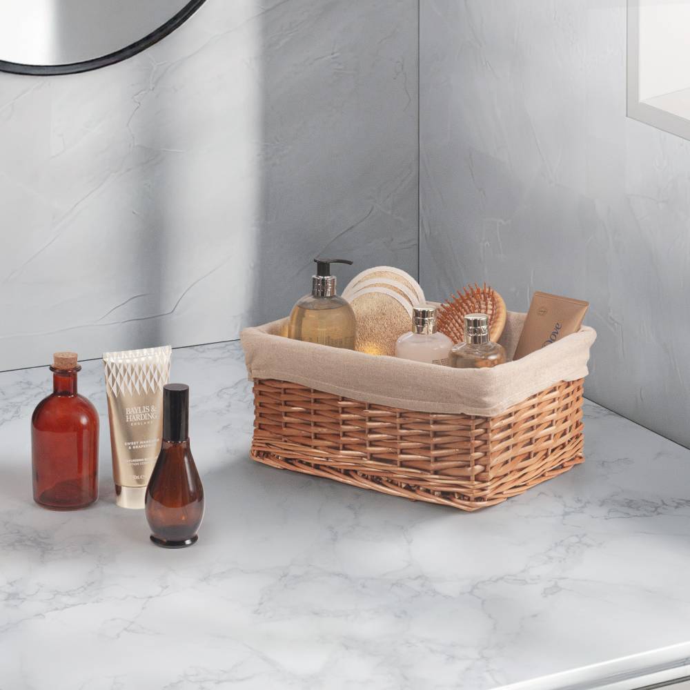 Woodluv Handwoven Wicker Shelf Storage Hamper Basket, Natural - Small