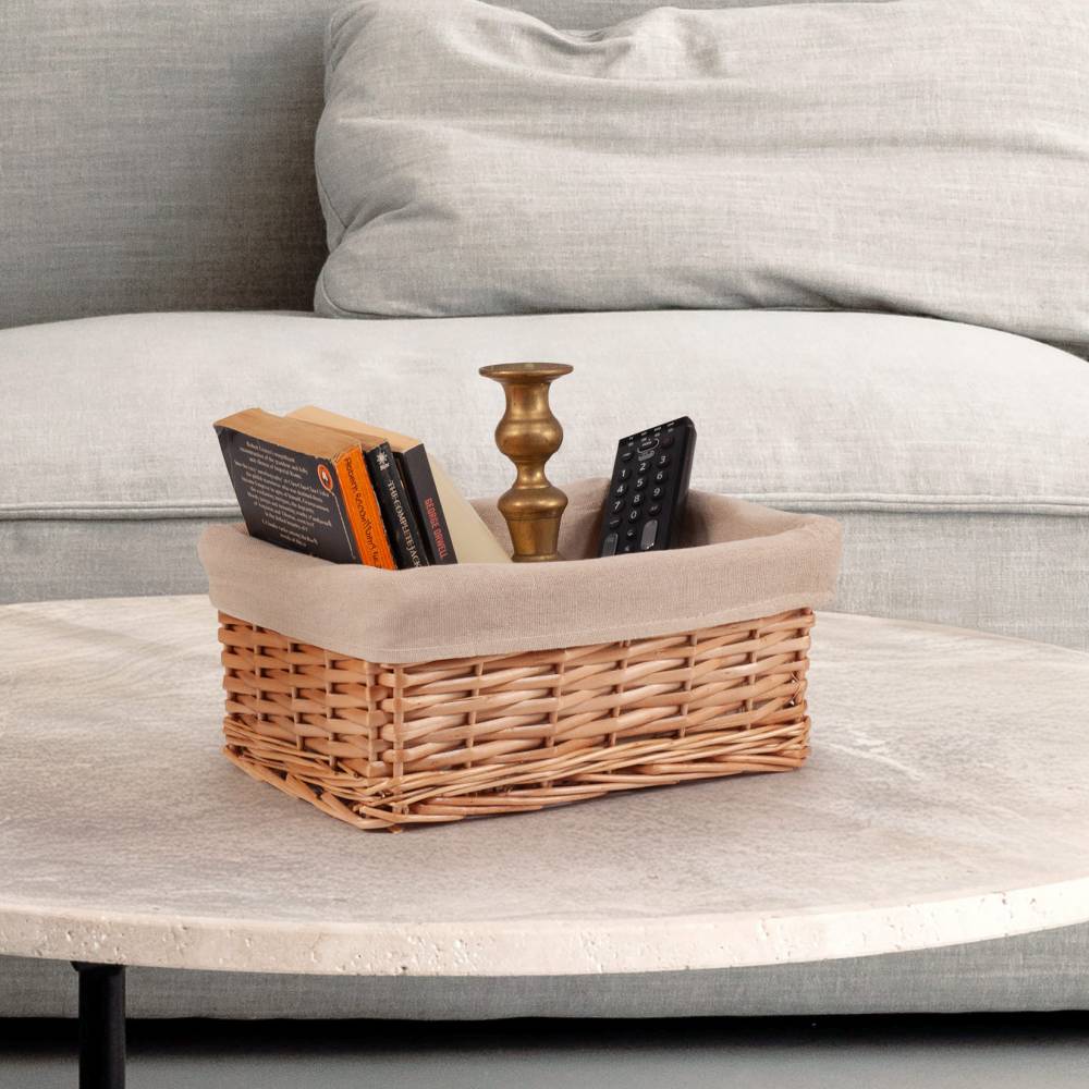 Woodluv Handwoven Wicker Shelf Storage Hamper Basket, Natural - Small